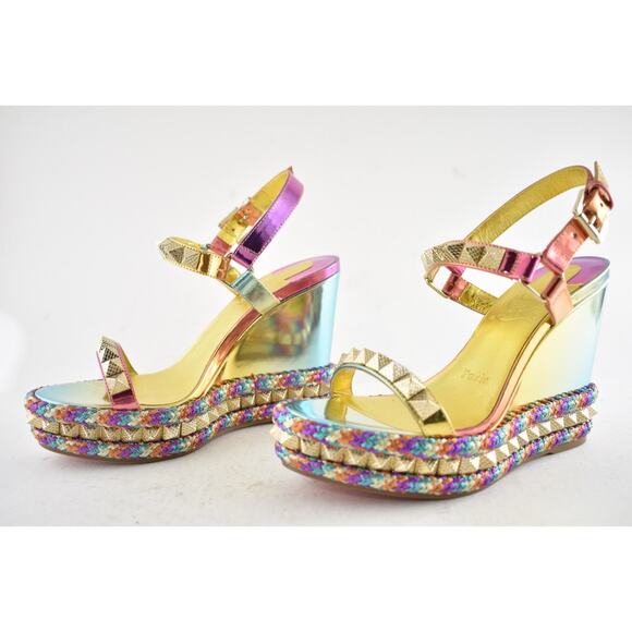 Christian Louboutin Pyraclou 110 Boreal Gold Multi Platform Wedge Sandal Heel 36 - Picture 11 of 15